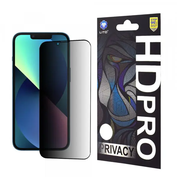 LITO Folie de protectie Ecran Privacy Lito HD Pro pentru Apple iPhone 16e / 14 / 13 Pro / 13, Sticla Securizata, Full Glue