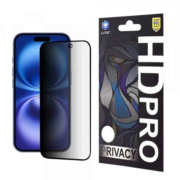 LITO Folie de protectie Ecran Privacy Lito HD Pro pentru Apple iPhone 16, Sticla Securizata, Full Glue