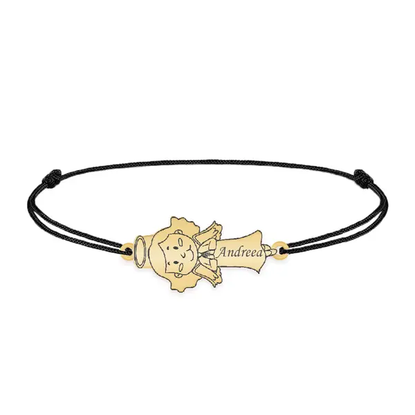 Little Angel - Bratara personalizata snur fetita ingeras din argint 925 placat cu aur galben 24K