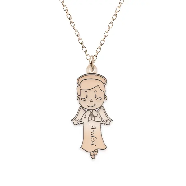 Little Angel - Colier personalizat baietel ingeras din argint 925 placat cu aur roz