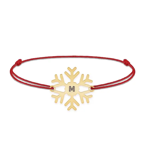 Little Snowflake - Bratara snur personalizata fulg si litera din argint 925 placat cu aur galben 24K