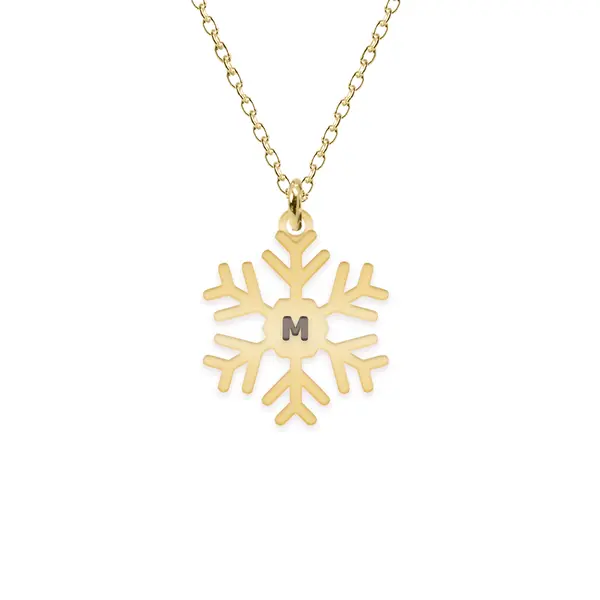 Little Snowflake - Colier personalizat fulg si litera din argint 925 placat cu aur galben 24K