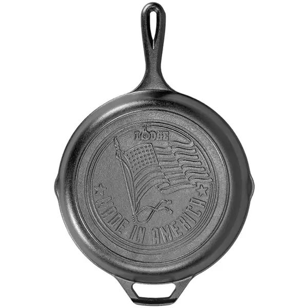 Lodge Tigaie adanca rotunda din fonta cu maner si logo American Flag Lodge 26 cm L-8SKFLAG