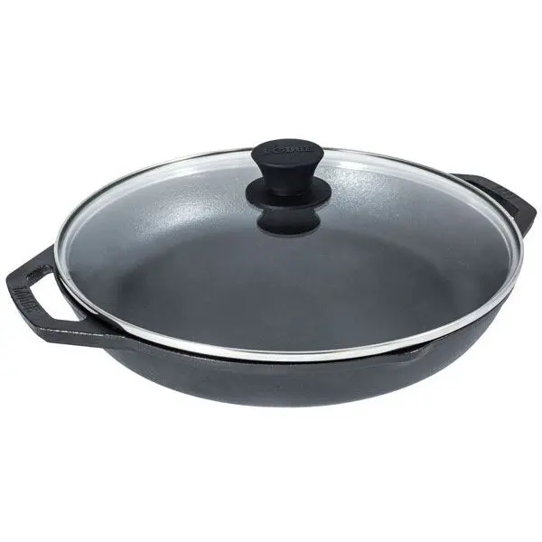 Lodge Tigaie adanca rotunda din fonta cu manere si capac de sticla Chef Collection Lodge 30 cm L-C12EP
