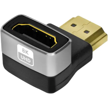 logilink ADAPTOR video LOGILINK, HDMI (T) la HDMI (M), conectori auriti, rezolutie maxima 8K (7680 x 4320) la 60 Hz, 90 grade, negru-gri, AH0005A