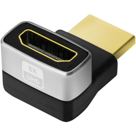 logilink ADAPTOR video LOGILINK, HDMI (T) la HDMI (M), conectori auriti, rezolutie maxima 8K (7680 x 4320) la 60 Hz, 270 grade, negru-gri, AH0007A