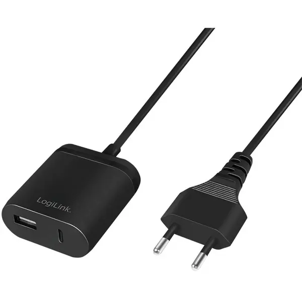 logilink ALIMENTATOR retea 220V LOGILINK, universal, 1 x USB-C, 1 x USB-A, maxim 2.4A, 12W, suport OCP/OVP/SCP, 1.5m, Negru, PA0256