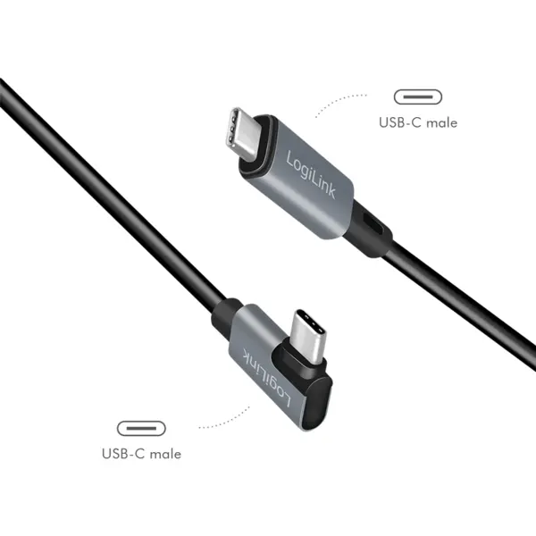 logilink CABLU alimentare si date LOGILINK, pt. smartphone, USB 2.0, USB Type-C (T) la USB Type-C (T) la 90 grade, 3m, PD 100W, 2 x ecranat, plastic, negru