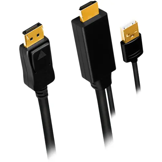 logilink CABLU video LOGILINK, HDMI (T) 1.4 + USB (T) la DisplayPort (T) 1.2, 1m, conectori auriti, rezolutie maxima 4K (3840 x 2160) la 30 Hz, plastic, triplu ecranaj, USB powered, negru