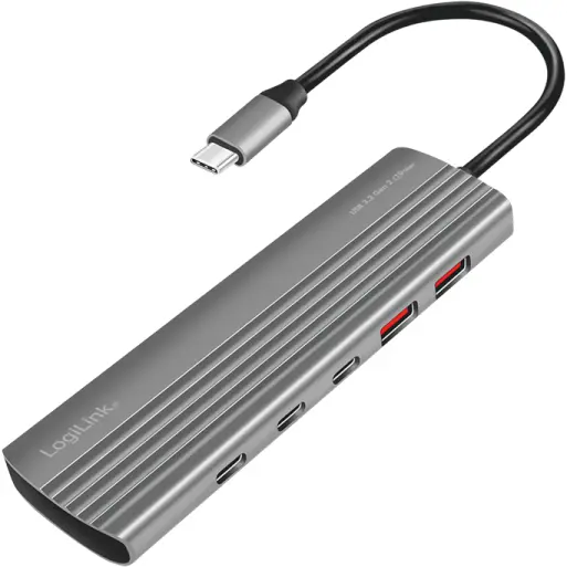 logilink HUB extern, LOGILINK, USB-A 2.0 x 2, USB Type-C x 8, conectare prin USB 3.2 Type C, PD 100W, Gri