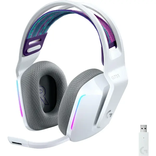 Logitech Casti gaming wireless Logitech G733, ultrausoare, Lightsync RGB, Alb
