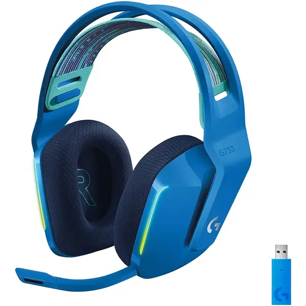 Logitech Casti gaming wireless Logitech G733, ultrausoare, Lightsync RGB, Albastru
