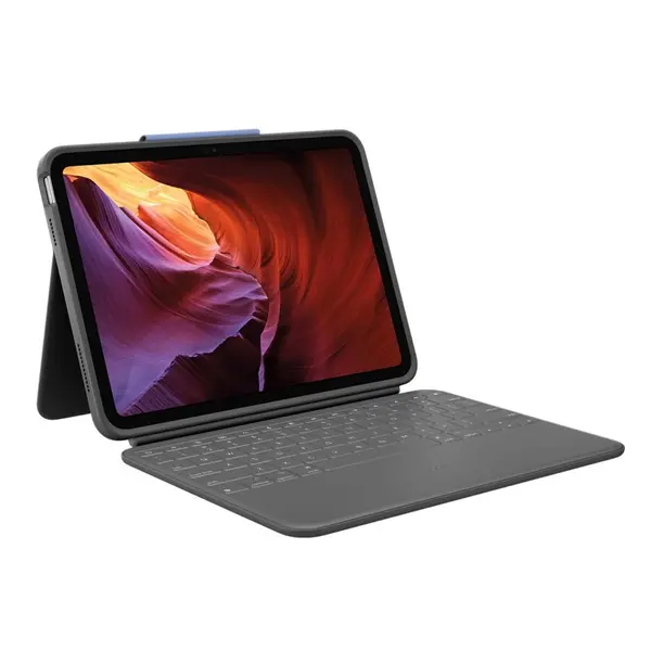 Logitech Husa cu tastatura Logitech Rugged Folio cu Smart Connector pentru iPad 10, US, Gri