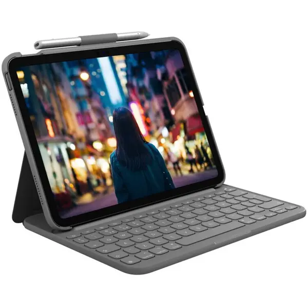 Logitech Husa cu tastatura Logitech Slim Folio pentru iPad 10, US, Gri
