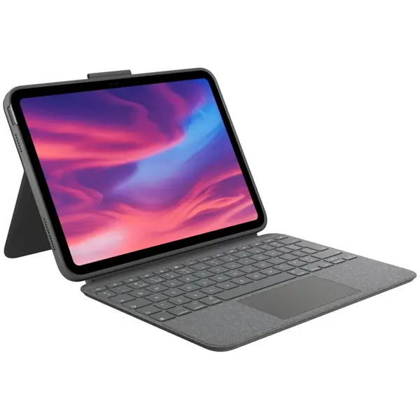Logitech Husa Logitech Combo Touch cu Smart Connector, tastatura iluminata si trakpad detasabile pentru iPad gen 10, UK, Gri