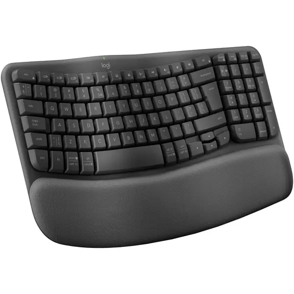 Logitech Tastatura wireless Logitech Wave Keys, ergonomic design, Palmrest, 2.4GHz&Bluetooth, USB-C, US INTL layout, Graphite