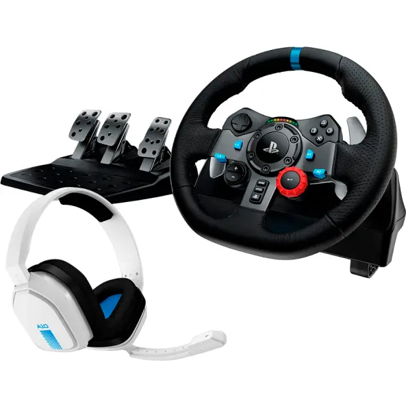 Logitech Volan Logitech Driving Force G29 pentru Playstation 5, Playstation 4, Playstation 3, PC + Casti Astro A10, Negru-Alb