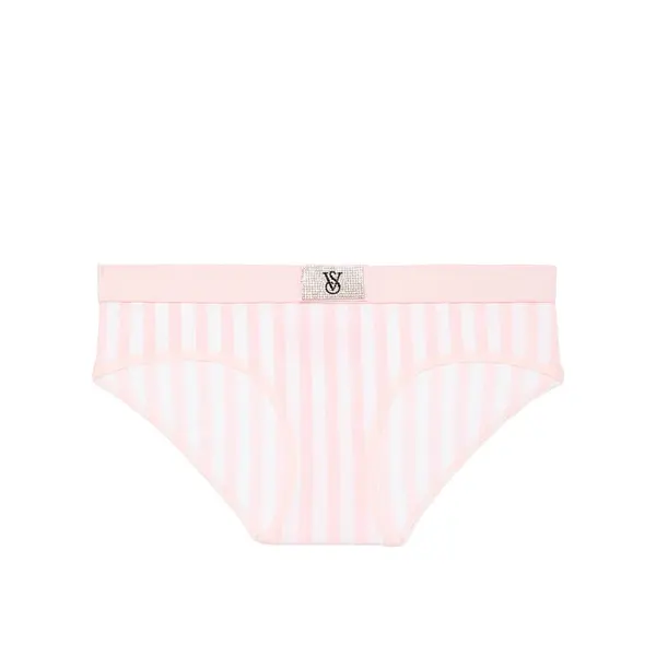Logo cotton shine patch hiphugger panty - pink stripes S
