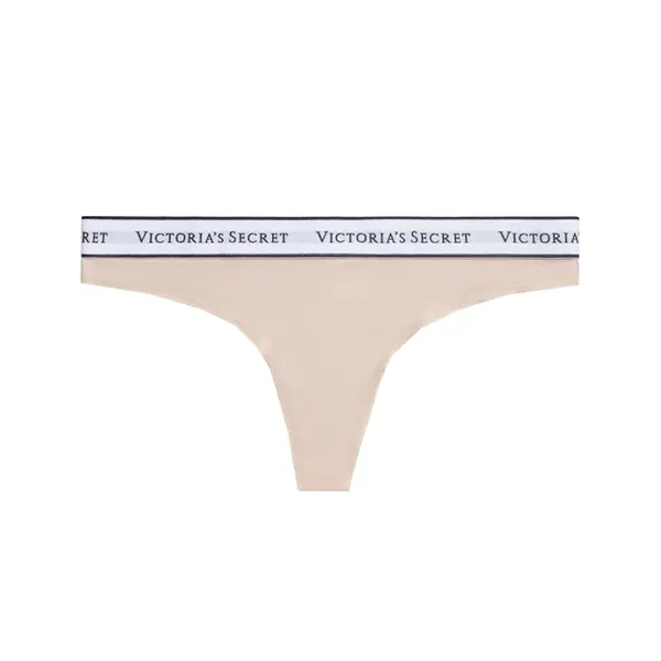 Logo cotton thong panty - beige L