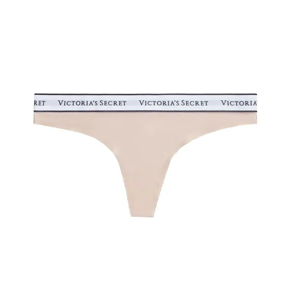 Logo cotton thong panty - beige S
