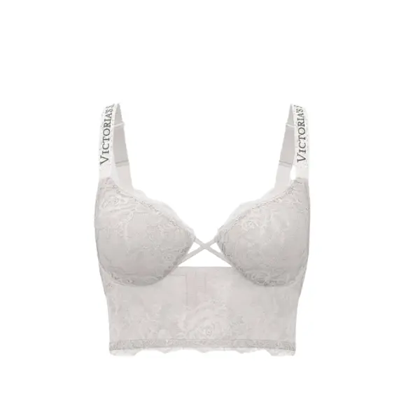 Logo shine strap lace longline demi bra - coconut white M