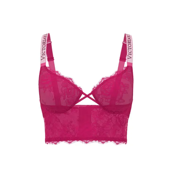 Logo shine strap lace longline demi bra - pop pink M