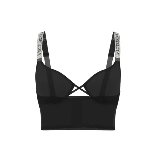 Logo shine strap smooth longline demi bra - black S