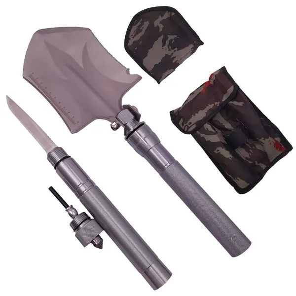 Lopata multifunctionala DEPOX , Hunting Society, 8 in 1, otel inoxidabil, 62 cm, argintiu