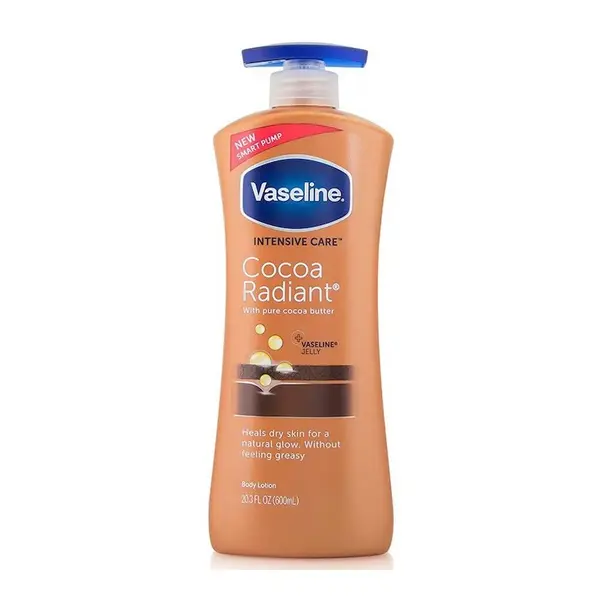 Lotiune de Corp, Vaseline, Cocoa Radiant, cu Unt de Cacao, pentru Catifelarea Pielii, Hidratare Intensa, 600ml