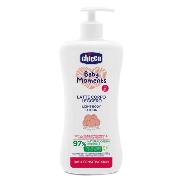 Lotiune dermatologica fluida pentru corp Chicco Baby Moments Sensitive, 500ml, 0 luni+