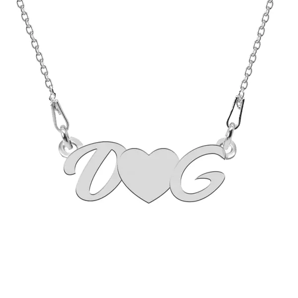 Love - Colier personalizat cu initiale si inimioara din argint 925