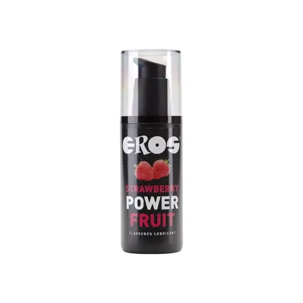 Lubrifiant cu aromă EROS Strawberry Power Fruit, pe bază de apă, compatibil cu prezervative și jucării erotice, aromă căpșuni, 125 ml
