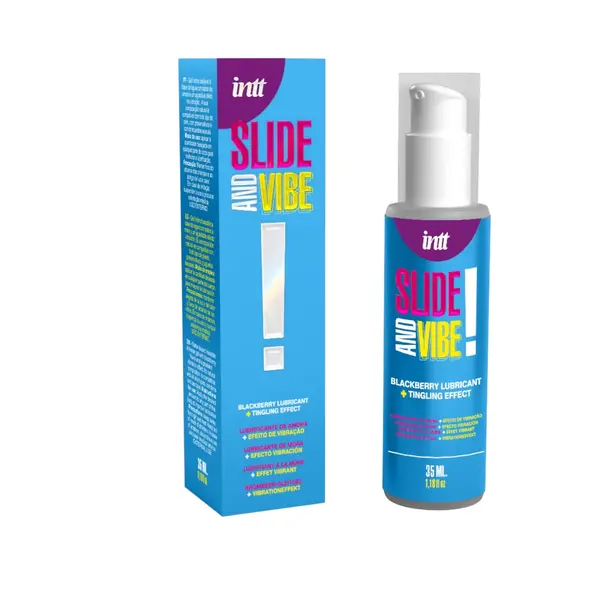 Lubrifiant INTT – Slide and Vibe!, cu efect vibrator, pe bază de apă, cu aromă de mure, 35 ml