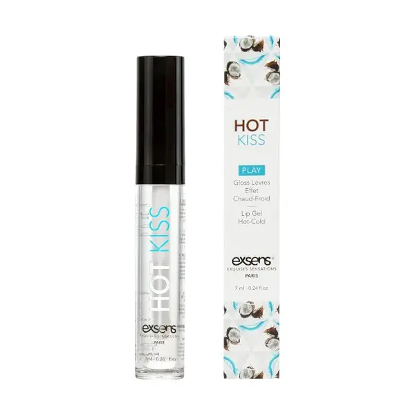 Luciu de buze pentru sex oral EXSENS Hot Kiss Coconut, efect dublu de încălzire și răcire, aromă de cocos, 7 ml