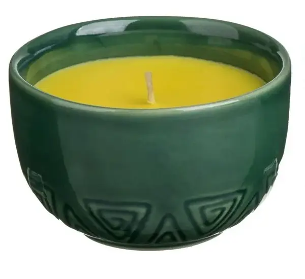 Lumanare citronella in ghiveci ceramic verde, model relief, 500 g
