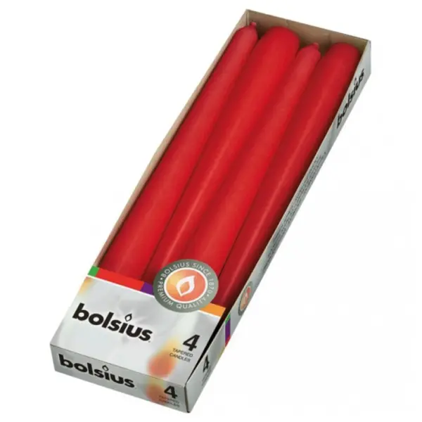 Lumanare Conica Decorativa Bolsius Rosu, 4 Bucati