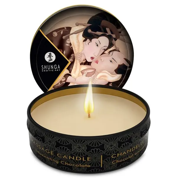 Lumânare de masaj Shunga – Mini Caress by Candlelight, cu aromă de ciocolată, 30 ml