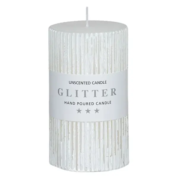 Lumanare decorativa glitter cu linii verticale in relief, 7x12 cm