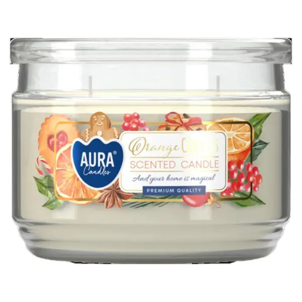 Lumanare Parfumata cu Doua Fitile si Capac, Fursecuri cu Portocale, 30 Ore, Alb, 280 g