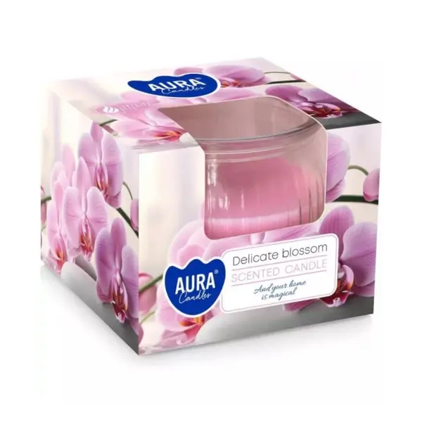 Lumanare Parfumata in Pahar, Delicate Blossom, Timp de Ardere 18 Ore, Aura