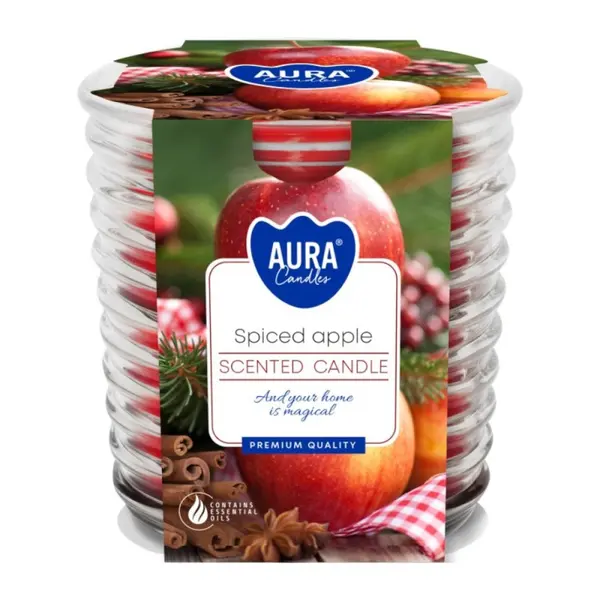 Lumanare Parfumata in Pahar Spirala, Spiced Apple, Timp de Ardere 28 Ore, Aura