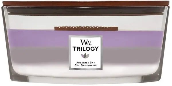 Lumânare parfumată WoodWick Trilogy Amethyst Sky, 453.6 g