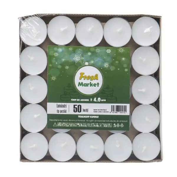 Lumanari Decorative, Timp de Ardere 4h, Albe, 14 g, 50 Bucati