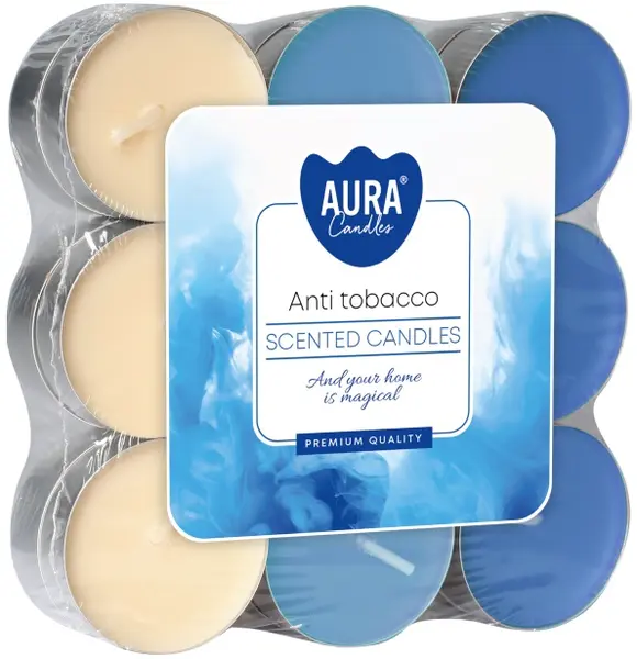 Lumânări parfumate de ceai Bispol Aura - Anti Tobacco, 18 bucăți