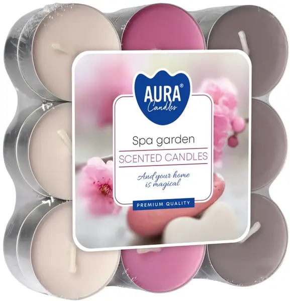 Lumânări parfumate de ceai Bispol Aura - Spa Garden, 18 bucăți