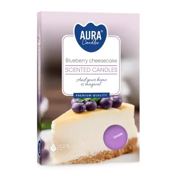 Lumanari Pastila Aura, Cheesecake cu Afine, Timp de Ardere 4 Ore, 6 Bucati