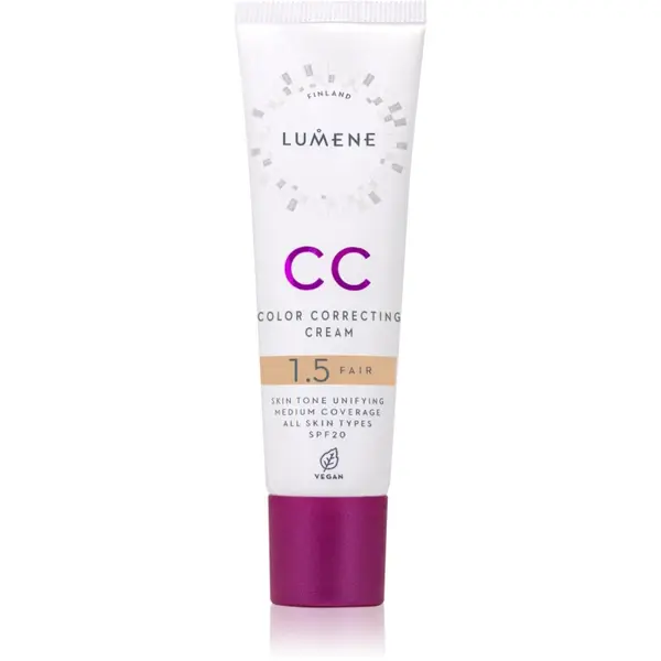 Lumene CC Color Correcting Cream Crema CC pentru un ten uniform SPF 20 culoare 1.5 Fair (Warm) 30 ml