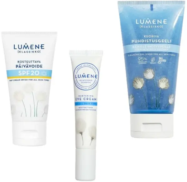 Lumene Klassiko Kit- Gel-scrub, crema de zi si ochi, SPF20, 150 + 50 + 15 ml