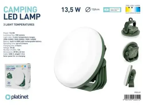 Lumina camping Platinet PGCL01, 3X2000 MAH, 5.5 H, 13.5 W