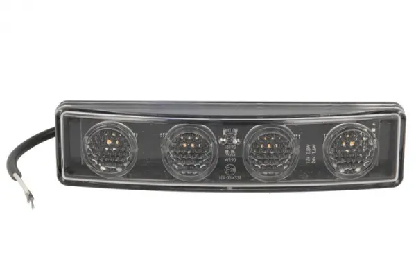Lumina delimitare stanga dreapta, forma: dreptunghiular, portocaliu, 4 LED, inaltime 43mm; latime 180mm lungime cablu 220mm, 12 24V (IP66 IP68) potrivit SCANIA 4, G I, P I, R I, T 05.95-05.19